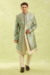 Arihant Rai Sinha_Turquoise Embroidery Grey Beige Sherwani Set _Online_at_Aza_Fashions