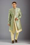 Buy_Arihant Rai Sinha_Turquoise Embroidery Grey Beige Sherwani Set _at_Aza_Fashions