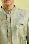 Shop_Arihant Rai Sinha_Turquoise Embroidery Grey Beige Sherwani Set 