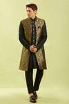 Arihant Rai Sinha_Black Jacquard, Silk Zari, Embroidery Art Jacket Set _Online