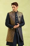 Shop_Arihant Rai Sinha_Blue Jacquard Art Silk Nehru Jacket Set _Online_at_Aza_Fashions