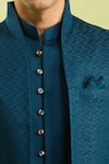 Arihant Rai Sinha_Blue Silk, Jacquard Embroidery Sherwani Set _at_Aza_Fashions