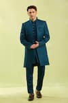 Buy_Arihant Rai Sinha_Blue Silk, Jacquard Embroidery Sherwani Set 