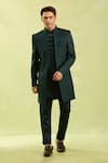 Arihant Rai Sinha_Green Jacquard Silk 3 Piece Jacket Set _at_Aza_Fashions