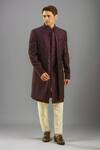 Buy_Arihant Rai Sinha_Wine Pattern Jacquard Silk Sherwani Set _at_Aza_Fashions