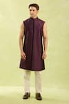 Shop_Arihant Rai Sinha_Wine Pattern Jacquard Silk Sherwani Set _Online_at_Aza_Fashions