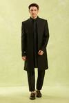 Arihant Rai Sinha_Black Jacquard Silk Sherwani Set _Online_at_Aza_Fashions
