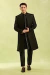 Shop_Arihant Rai Sinha_Black Jacquard Silk Sherwani Set _at_Aza_Fashions