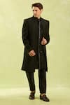 Shop_Arihant Rai Sinha_Black Jacquard Silk Sherwani Set _Online_at_Aza_Fashions