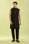 Arihant Rai Sinha_Black Jacquard Silk Sherwani Set _at_Aza_Fashions