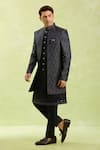 Shop_Arihant Rai Sinha_Blue Jacquard Embroidery Silk Sherwani Set 