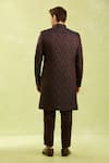 Shop_Arihant Rai Sinha_Wine Silk, Jacquard Embroidery Sherwani Set _at_Aza_Fashions