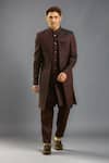 Buy_Arihant Rai Sinha_Wine Silk, Jacquard Embroidery Sherwani Set _at_Aza_Fashions