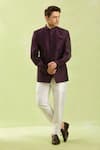 Buy_Arihant Rai Sinha_Wine Jacquard Jodhpuri Bandhgala _Online_at_Aza_Fashions