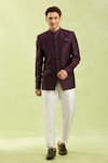 Shop_Arihant Rai Sinha_Wine Jacquard Jodhpuri Bandhgala _Online_at_Aza_Fashions