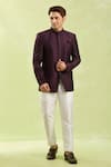 Arihant Rai Sinha_Wine Jacquard Jodhpuri Bandhgala _at_Aza_Fashions