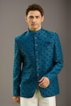 Buy_Arihant Rai Sinha_Blue Jacquard Jodhpuri Bandhgala _at_Aza_Fashions