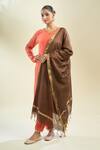Buy_Samyukta Singhania_Brown Coffee And Gold-toned Cotton Tussar Dupatta_Online_at_Aza_Fashions