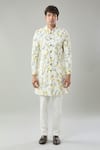 Buy_Arihant Rai Sinha_Cream Floral Print Semi Indo Sherwani Set _at_Aza_Fashions