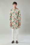 Buy_Arihant Rai Sinha_Beige Floral Print Semi Indo Sherwani Set _at_Aza_Fashions