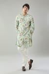 Buy_Arihant Rai Sinha_Green Floral Print Semi Indo Sherwani Set _at_Aza_Fashions