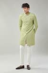 Buy_Arihant Rai Sinha_Green Woven Suede Sherwani Set _at_Aza_Fashions