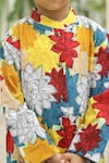 Shop_Petite Pomme_Multi Color Cotton Multicolor Floral Print Sherwani Set _Online_at_Aza_Fashions