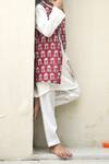 Petite Pomme_White Cotton Sequins Crimson Dahlia Kurta Set With Bundi _Online_at_Aza_Fashions