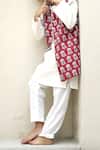 Shop_Petite Pomme_White Cotton Sequins Crimson Dahlia Kurta Set With Bundi _Online_at_Aza_Fashions