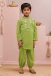 Buy_Petite Pomme_Green Cotton Mirrors Shimmer Work Kurta Set _at_Aza_Fashions