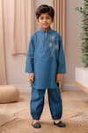 Buy_Petite Pomme_Blue Cotton Embroidery Hand Boys Kurta Set _at_Aza_Fashions