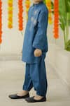 Shop_Petite Pomme_Blue Cotton Embroidery Hand Boys Kurta Set _at_Aza_Fashions