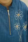 Petite Pomme_Blue Cotton Embroidery Hand Boys Kurta Set _at_Aza_Fashions
