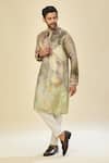 Buy_Arihant Rai Sinha_Gray Silk, Linen, Cotton Printed Kurta Set _Online_at_Aza_Fashions