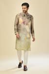 Arihant Rai Sinha_Gray Silk, Linen, Cotton Printed Kurta Set _at_Aza_Fashions