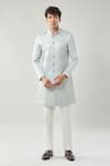 Shop_Arihant Rai Sinha_Gray Grey Woven Jacquard Sherwani Set 