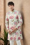 Arihant Rai Sinha_Floral Printed Beige Sherwani Set _at_Aza_Fashions