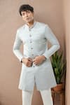 Shop_Arihant Rai Sinha_Gray Grey Woven Jacquard Sherwani Set _Online_at_Aza_Fashions