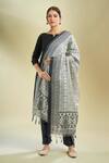 Buy_Samyukta Singhania_Black Cotton And White Printed Dupatta _at_Aza_Fashions