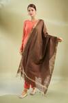 Buy_Samyukta Singhania_Brown Coffee And Gold-toned Cotton Tussar Dupatta_at_Aza_Fashions