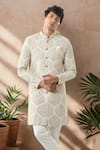 Shop_Arihant Rai Sinha_Beige Woven Jacquard Sherwani And White Pollo Pant 