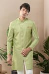 Shop_Arihant Rai Sinha_Green Woven Suede Sherwani Set _Online_at_Aza_Fashions