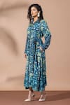 Buy_Thee Modern Roots_Floral Print Teal Blue Shirt Dress 