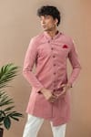Buy_Arihant Rai Sinha_Red Swad Velvet Semi Indo Sherwani Set 