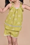 Samyukta Singhania_Green Cotton Embroidery Kids Top And Shorts Set _Online_at_Aza_Fashions