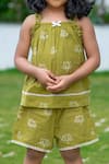 Buy_Samyukta Singhania_Green Cotton Embroidery Kids Top And Shorts Set _Online_at_Aza_Fashions