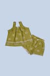 Shop_Samyukta Singhania_Green Cotton Embroidery Kids Top And Shorts Set _Online_at_Aza_Fashions