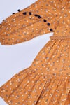 Shop_Petite Pomme_Mustard Cotton Pom-poms Floral Print Frock_Online_at_Aza_Fashions