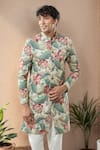 Buy_Arihant Rai Sinha_Beige Floral Print Semi Indo Sherwani Set 