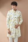 Buy_Arihant Rai Sinha_Cream Floral Print Semi Indo Sherwani Set 